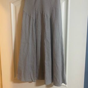 Frnini Oatmeal color 100% linen 100% cotton midi ribbed A-line dress